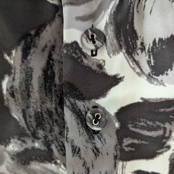 BCBGMaxAzria Women's 100% Silk Sleeveless Blouse Top Size M Black Gray Print - Picture 4 of 6